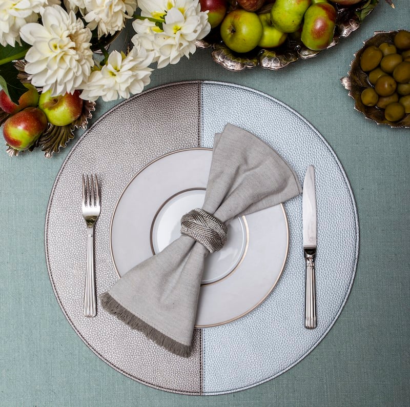 Stripes and solids lacquer placemat white turquoise